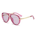 Pink Retro Aviator Sunglasses with UV Protection – Oversized PC + Metal Frame, Includes Black Case