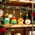 4-piece set Christmas theme Shaped PU Leather Keychains – Cute Holiday Bag Ornaments and Car Decorations