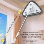 Adjustable Triangle Cleaning Mop 124-164cm Extendable Long Handle Window Squeegee Wall Washer Rotatable Head for Ceilings High Corners Wet Dry Use with 2 Microfibre Pads - Image 2