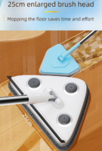 Adjustable Triangle Cleaning Mop 124-164cm Extendable Long Handle Window Squeegee Wall Washer Rotatable Head for Ceilings High Corners Wet Dry Use with 2 Microfibre Pads - Image 5