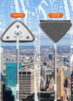 Adjustable Triangle Cleaning Mop 124-164cm Extendable Long Handle Window Squeegee Wall Washer Rotatable Head for Ceilings High Corners Wet Dry Use with 2 Microfibre Pads - Image 6