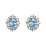 Blue Zircon Silver Plated Stud Earrings for Women - Elegant Minimalist Aquamarine Crystal Earrings for Everyday Wear