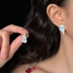 Blue Enamel Pearl Drop Earrings - Asymmetric Silver Needle Earrings with Gradient Glaze Design - Image 3