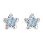 Blue Crystal Star Stud Earrings for Women - Silver Plated Star Shape Earrings with Elegant Minimalist Design