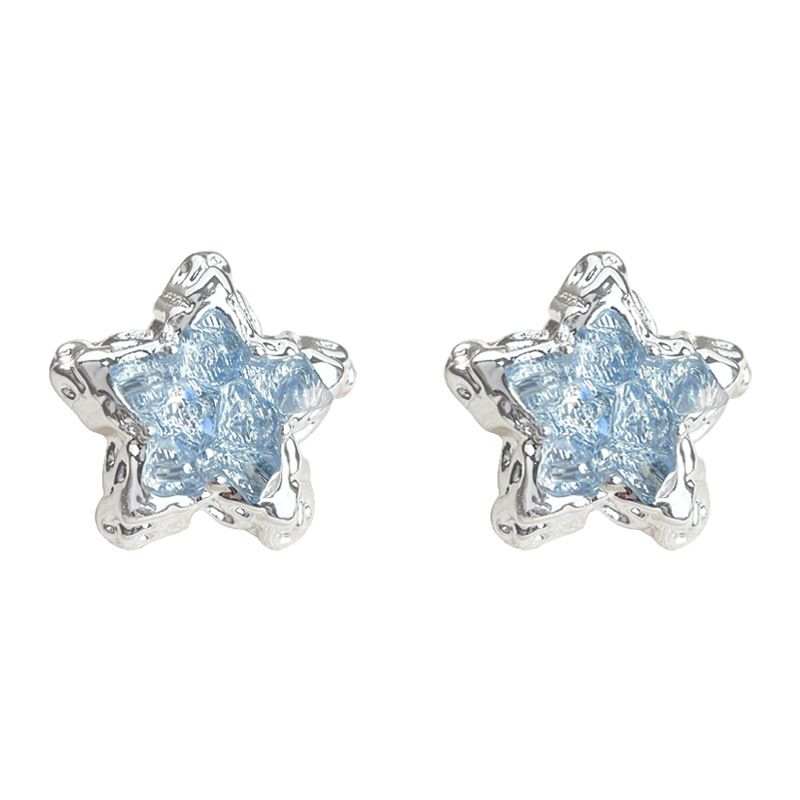 V888-ELOSUNG54956-3-00 Blue Crystal Star Stud Earrings for Women - Silver Plated Star Shape Earrings with Elegant Minimalist Design - Image 1