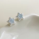 Blue Crystal Star Stud Earrings for Women - Silver Plated Star Shape Earrings with Elegant Minimalist Design - Image 2