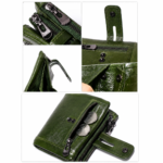 Green RFID Blocking Leather Wallet for Men - Vertical Oil Wax Cowhide Bifold Wallet with Double Zipper, Card Slots & Coin Pocket - Image 2