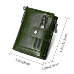 Green RFID Blocking Leather Wallet for Men - Vertical Oil Wax Cowhide Bifold Wallet with Double Zipper, Card Slots & Coin Pocket - Image 4