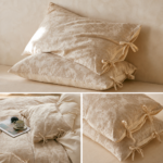 Linen Cotton Pillowcase Pair with Tie Closure Floral Pillow Covers 48x74cm (Style 1) - Image 3