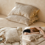 Linen Cotton Pillowcase Pair with Tie Closure Floral Pillow Covers 48x74cm (Style 2) - Image 2