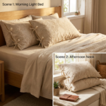 Linen Cotton Pillowcase Pair with Tie Closure Floral Pillow Covers 48x74cm (Style 2) - Image 4