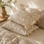 Linen Cotton Pillowcase Pair with Tie Closure Floral Pillow Covers 48x74cm (Style 3) - Image 2