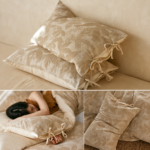 Linen Cotton Pillowcase Pair with Tie Closure Floral Pillow Covers 48x74cm (Style 4) - Image 2
