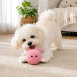 2-Piece Pink Pig Squeaky Ball Dog Toy Set with TPR Thorn Ball Inside - Soft Plush Pet Chew Toys for Dogs & Cats - Image 2