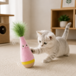 Interactive Feather Wobble Cat Toy - 2 Pink Tumbler Teaser Toys for Cats - Image 2