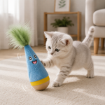Interactive Feather Wobble Cat Toy - 2 Blue Tumbler Teaser Toys for Cats