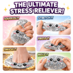 Realistic Steamed Bun Squishy Stress Relief Toy with Steamer Basket - Gold Glitter TPR Slow Rebound Squeeze Fidget for Adults - Image 2