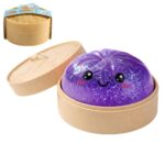 Realistic Steamed Bun Squishy Stress Relief Toy with Steamer Basket - Purple Glitter TPR Slow Rebound Squeeze Fidget for Adults