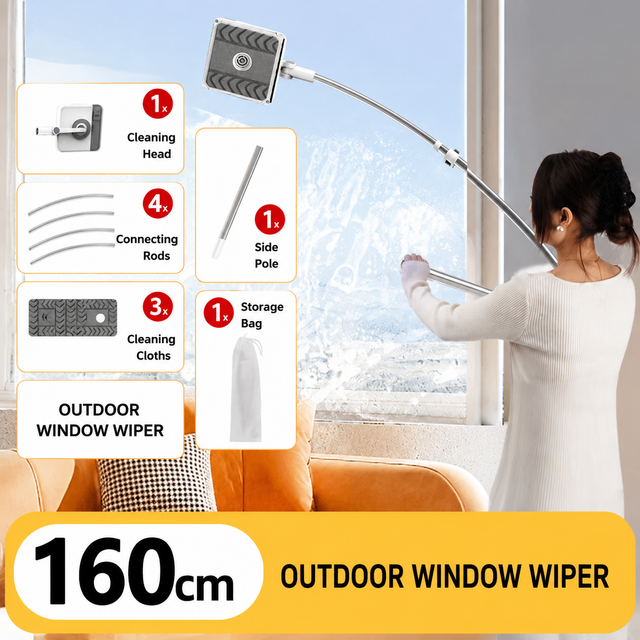 V888-ELOSUNG55116-10-00 Lightweight Interior & Exterior Window Cleaner with 160CM Extendable Aluminium Pole & 3 Cleaning Pad - 2-in-1 360° Rotating Microfibre Scrubber and Squeegee for Most Household High Rise Windows - Image 1