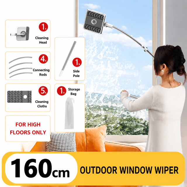 V888-ELOSUNG55116-11-00 Lightweight Interior & Exterior Window Cleaner with 160CM Extendable Aluminium Pole & 5 Cleaning Pad - 2-in-1 360° Rotating Microfibre Scrubber and Squeegee for Most Household High Rise Windows - Image 1