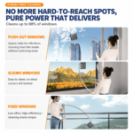 Lightweight Interior & Exterior Window Cleaner with 160CM Extendable Aluminium Pole & 5 Cleaning Pad - 2-in-1 360° Rotating Microfibre Scrubber and Squeegee for Most Household High Rise Windows - Image 9