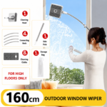 Lightweight Interior & Exterior Window Cleaner with 160CM Extendable Aluminium Pole & 8 Cleaning Pad - 2-in-1 360° Rotating Microfibre Scrubber and Squeegee for Most Household High Rise Windows
