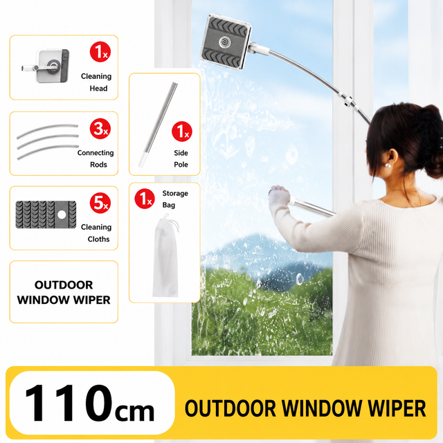 V888-ELOSUNG55116-3-00 Lightweight Interior & Exterior Window Cleaner with 110cm Extendable Aluminium Pole & 5 Cleaning Pad - 2-in-1 360° Rotating Microfibre Scrubber and Squeegee for Most Household High Rise Windows - Image 1
