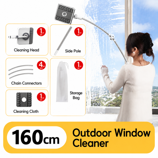 V888-ELOSUNG55116-9-00 Lightweight Interior & Exterior Window Cleaner with 160CM Extendable Aluminium Pole & Cleaning Pad - 2-in-1 360° Rotating Microfibre Scrubber and Squeegee for Most Household High Rise Windows - Image 1