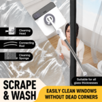 Lightweight Interior & Exterior Window Cleaner with 160CM Extendable Aluminium Pole & Cleaning Pad - 2-in-1 360° Rotating Microfibre Scrubber and Squeegee for Most Household High Rise Windows - Image 2