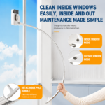 Lightweight Interior & Exterior Window Cleaner with 160CM Extendable Aluminium Pole & Cleaning Pad - 2-in-1 360° Rotating Microfibre Scrubber and Squeegee for Most Household High Rise Windows - Image 7