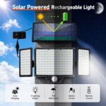 210 LED Outdoor Wall Light Integrated Solar Panel and 3 Sensor Modes, 3 Head Adjustable LED Security Light, IP65 All Weather Waterproof Remote Control Garden Lamp - Image 2