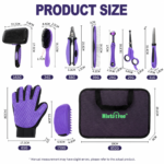 Pet Grooming & Cleaning Kit 9 Piece Set with Shedding Brush, Steel Comb + Scissors, Nail Clippers + File, Bath Brush + Massage Glove, 3 Head Toothbrush and Storage Bag for Dog & Cat - Image 2