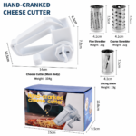 Rotary Cheese Grater with 3 Stainless Steel Blades and Safe Top Pressing Cover - Manual Hand Crank Shredder, Stable and Effortless for Cheese Vegetables & Kitchen Mutifunctional Use (Boxed) - Image 6