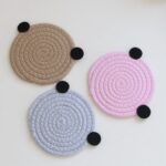 4PCS Yellow Cute Bear Woven Cotton Coasters, 12cm Dia Durable Heat Resistant Trivets Set for Drink Cup Dishes and Pot - Image 4