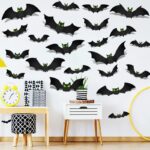3D Glow in The Dark Bat Wall Decors Set for Halloween Party Home Spooky Backgrounds, 128 Pack Small Medium Large Stickers with Glow Eyes, Tweezer and Adhesive Dots - Image 4