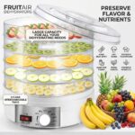 White 5 Tier Large Capacity Food Dehydrator and Healthy Snack Maker - Electric Fruit Vegetable Meat Jerky Dryer with 35-70℃ Adjustable Temp and All Round Hot Air Fast Dehydration