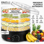 Black 5 Tier Large Capacity Food Dehydrator and Healthy Snack Maker - Electric Fruit Vegetable Meat Jerky Dryer with 35-70℃ Adjustable Temp and All Round Hot Air Fast Dehydration