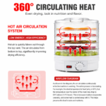 Black 5 Tier Large Capacity Food Dehydrator and Healthy Snack Maker - Electric Fruit Vegetable Meat Jerky Dryer with 35-70℃ Adjustable Temp and All Round Hot Air Fast Dehydration - Image 2