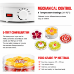 Black 5 Tier Large Capacity Food Dehydrator and Healthy Snack Maker - Electric Fruit Vegetable Meat Jerky Dryer with 35-70℃ Adjustable Temp and All Round Hot Air Fast Dehydration - Image 4
