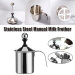 400ML 201 Stainless Steel Manual Milk Frother, Double Mesh Strainer Hand Pump Frothing Pitcher