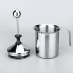 400ML 201 Stainless Steel Manual Milk Frother, Double Mesh Strainer Hand Pump Frothing Pitcher - Image 2