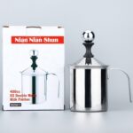 400ML 201 Stainless Steel Manual Milk Frother, Double Mesh Strainer Hand Pump Frothing Pitcher - Image 5