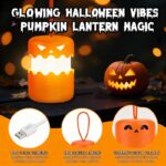 360°Beam Hanging Pumpkin Lantern with Double-Sided Spooky Expressions and Telescopic Pull-to-Open Design, Portable Rechargeable Halloween Light, Dimmable Warm LED Party Decor - Image 4