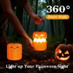 2PCS 360°Beam Hanging Pumpkin Lantern with Double-Sided Spooky Expressions and Telescopic Pull-to-Open Design, Portable Rechargeable Halloween Light, Dimmable Warm LED Party Decor - Image 2