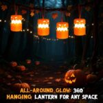 3PCS 360°Beam Hanging Pumpkin Lantern with Double-Sided Spooky Expressions and Telescopic Pull-to-Open Design, Portable Rechargeable Halloween Light, Dimmable Warm LED Party Decor - Image 3