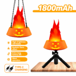 Style-1 LED Halloween Pumpkin Lantern and Simulated Silk Flame Blowing Light with Adjustable Stand and Hanging Chain, Rechargeable Atmosphere Lamp for Party Bar Camping and Home Use