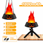 Style-2 LED Halloween Pumpkin Lantern and Simulated Silk Flame Blowing Light with Adjustable Stand and Hanging Chain, Rechargeable Atmosphere Lamp for Party Bar Camping and Home Use