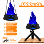Style-4 LED Halloween Pumpkin Lantern and Simulated Silk Flame Blowing Light with Adjustable Stand and Hanging Chain, Rechargeable Atmosphere Lamp for Party Bar Camping and Home Use
