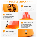 Style-4 LED Halloween Pumpkin Lantern and Simulated Silk Flame Blowing Light with Adjustable Stand and Hanging Chain, Rechargeable Atmosphere Lamp for Party Bar Camping and Home Use - Image 4