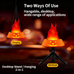 Style-4 LED Halloween Pumpkin Lantern and Simulated Silk Flame Blowing Light with Adjustable Stand and Hanging Chain, Rechargeable Atmosphere Lamp for Party Bar Camping and Home Use - Image 5